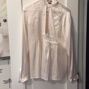 LKN Theory cream blouse with key hole neck opening